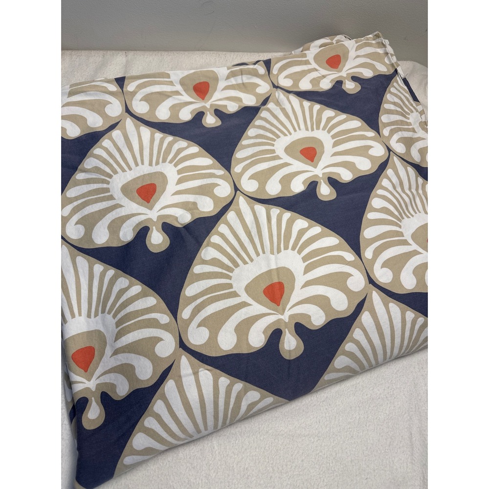 Serena & Lily Duvet Cover King Navy Blue Sand White Cotton Peacock Medallion - Picture 7 of 9